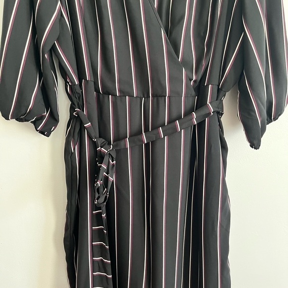 Lane Bryant Striped Wrap Wide Leg Tie Belt Jumpsuit Pockets - Picture 4 of 10